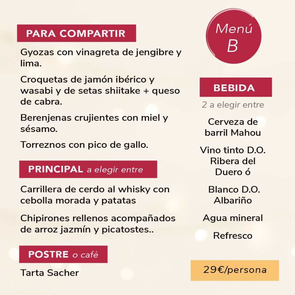 menú grupos el salero de ming vallecas comida, cena